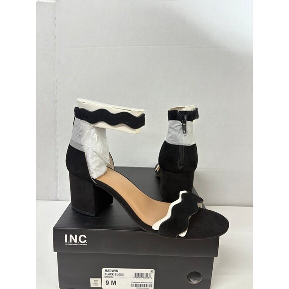 INC International Women’s Hadwin Black Suede Block Heel Zipper Sandals Size 9M - Picture 1 of 6